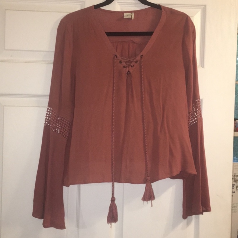 Rust Red Bell Sleeve Boho Top
